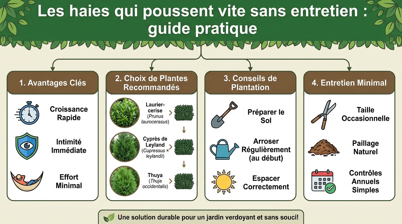 Les haies qui poussent vite sans entretien : guide pratique 1 Avantages d'une haie sans entretien